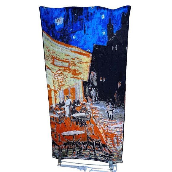 Dahlia Jewels 100% Silk Scarf Oblong 60" long Repo Van Gogh Night Cafe Art Scene - Picture 2 of 11